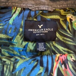 American Eagle Outfitters Tropical Print Shirt - Blue, Green & Coral